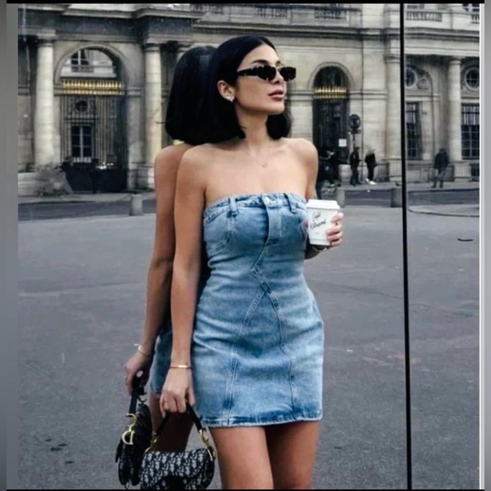 Zara TRF Women’s Blue Denim Strapless Tube Mini Dress size Medium